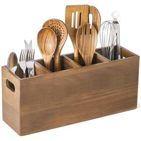 G009 Onearf Wooden Utensil Holder Counter Kitchen Organizer Large 4 Compartment G009 Onearf Wooden Utensil Holder Counter Kitchen Organizer Large 4 Compartment