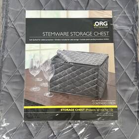 Og20-4048-ttp Org Quilted Stemware Wine Glass Storage Chest Service For 12 Grey