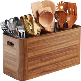 Llut1 Osivaex Extra Large Acacia Utensil Holder For Kitchen Counter With 4 Compartments Wo