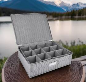 21130 Our Table Mug Case Quilted Cups Storage Holds 12 Mugs 17 Inch L X13 Wx 5 H Gray