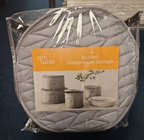 21133 Our Table Quilted Dinnerware Storage Plates China 4 Pc Set Round Gray Grey New