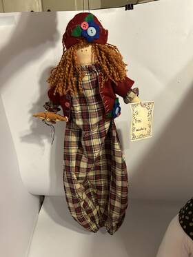 M9250 Overly Raker Inc Hanging Country Rag Doll And Cat Plastic Bag Holder Organizer Fabric Farmhouse