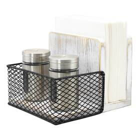 Nh1082xrwht Owlgift Rustic Whitewashed Wood Napkin Holder With Black Metal Mesh Spice Rack 2 Nh1082xrwht Owlgift Rustic Whitewashed Wood Napkin Holder With Black Metal Mesh Spice Rack 2