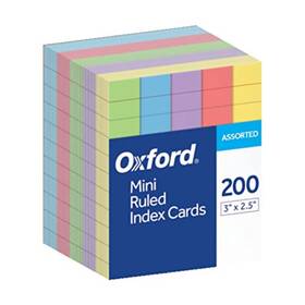 10010ee Oxford Mini Ruled Index Cards 3 Inch . X 2-1/2 In Assorted Colors