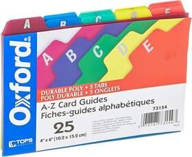 73154 Oxford Poly Index Card Guides Alphabetical A-z 4 X 6 Assorted Colors