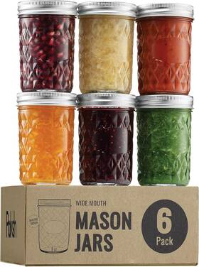 Paksh Novelty 810078881063 Mason Jars - Food Storage 6-pack Quilted 8 Oz 6 Pack