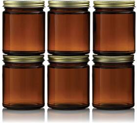 Paksh Novelty 810158035416 Amber Glass Jars 8 Ounce For Candle Making Straight Side Diy Gold
