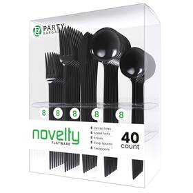 2993-40 Party Bargains Plastic Silverware Set 40 Pc Novelty Design Black 16 Forks 8 Knives