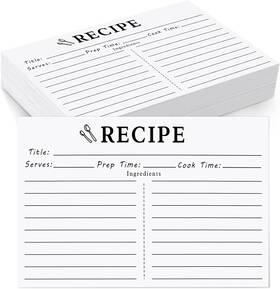 Pecula 445049369375 100 Count Recipe Cards 3x5 White Card Double Sided Bl