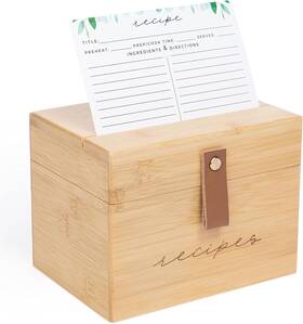 Pera Blanca 860009726512 Recipe Box With Cards And Dividers Faux Leather Handle 50 Eucalyptus Patterned