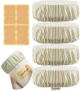 Pljc01 Perenllareta Cloth Jar Covers For Sourdough 4pack 4 Inch Wide Mouth Kombucha Fabric Lid F