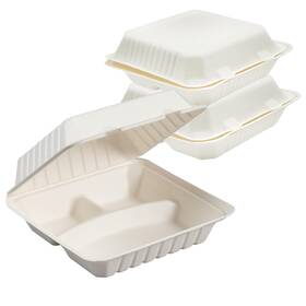 Pw3comptbagasse-100 Perfectware 100% Compostable 3 Comp Take Out Food Containers 9x9x 3. 100 Cont