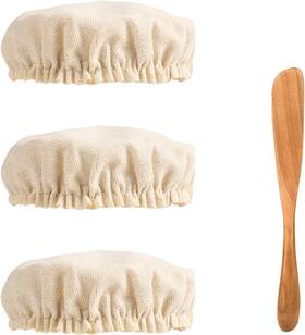 6.5x0.79in Peutier 1002278 3pcs Sourdough Starter Jar Cloth Covers With Spatula Raw White