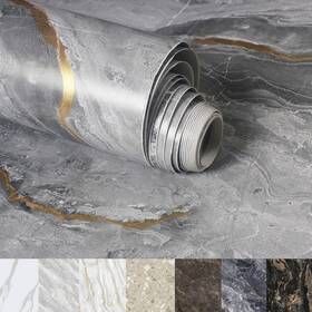 Phinilux Hc8886-1 Marble Matte Contact Paper For Countertops Cover - 24 Inch X197 Dark Gray Gold Pe