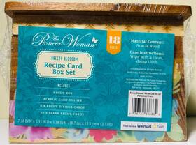 Pioneer Woman 076753338332 New Breezy Blossom Acacia Wood Recipe Box And Card Set