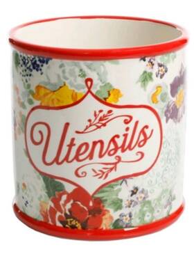 124798.06r Pioneer Woman The Multicolored Floral Pattern Stoneware Utensils Crock