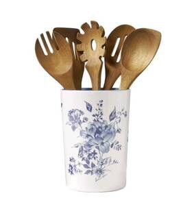 Pioneer Woman 849434056838 Delilah Acacia Wood Tools Set With Utensil Crock