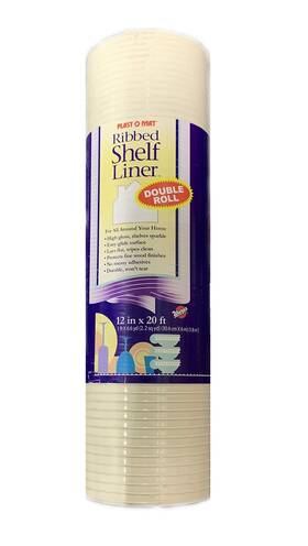 Plast-o-mat 042351416093 Warps 20 Ft. L X 12 Inch W Bisque Non Adhesive Ribbed Shelf Liner
