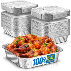 Plastible 079908398489 8x8 Disposable Aluminum Pans With Lids - 100 Pack Foil For Cooking Baki