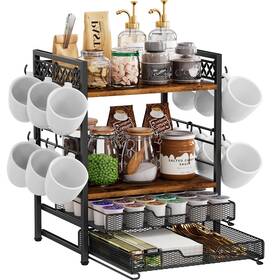 Thsn000010-mkb-us Plaviya Coffee Bar Organizer Countertop Station Shelf - 4 Tier Mug Holder Stand With