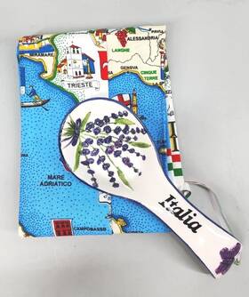 01230arrbr Poggiamestolo Decoro Lavanda Spoon Rest Holder And Multicolored Dish Cloth