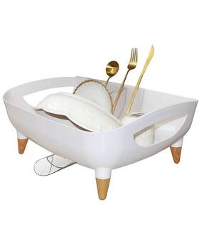 M-5181 Pookster Dish Drying Rack Modern Sink Drainer With Strainer Extenable Spout Pots And P