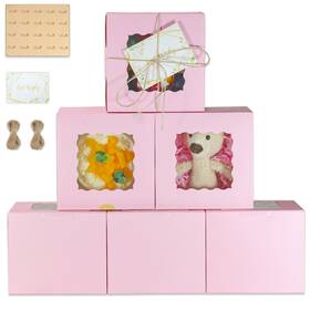 Pq234 Pqzkldp 12packs 6x6x5 Inch Small Cake Boxes Pink Bakery With Window Bento Cak