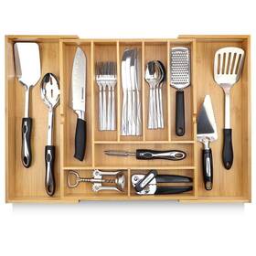 Ab12 Pristine Bamboo Silverware Organizer - Expandable Kitchen Drawer Adjustable Kitch