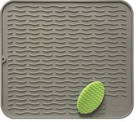 4335498222 Protensils Silicone Dish Drying Mat And Scrubber Xl 17.8 Inch X 15.8 Grey Kitchen Drai