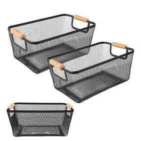 Ptsgcai 768415243909 2pack Metal Mesh Steel Basket With Bamboo Handle - Wire Black