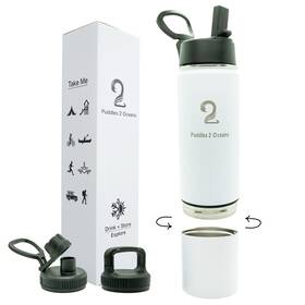 Puddles 2 Oceans 197644026951 Insulated Water Bottle With Storage - Stainless 3 Lid Types Bpa