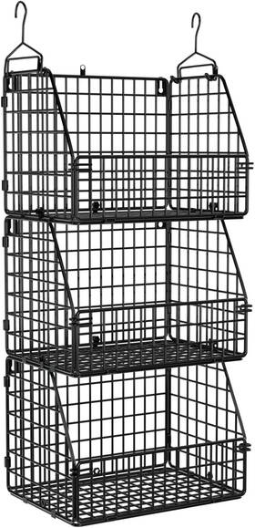 Puppycute 747165728799 Stackable Wire Storage Baskets For Kitchen Closet Pantry 3 Pcs Black