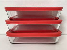 1075430 Pyrex Glass Storage Plus 3-cup Rectangle Red Plastic Lid Set Of 3
