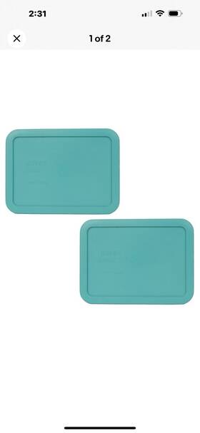 Pyrex 680226785594 7210-pc Turquoise Rectangle 3 Cup Storage Lid Cover 2pk For Glass Dish