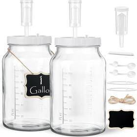 Qi-103 Qianfenie 2 Pack 1 Gallon Large Fermentation Jars With 3 Airlocks And Screw Clear Qi-103 Qianfenie 2 Pack 1 Gallon Large Fermentation Jars With 3 Airlocks And Screw Clear