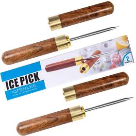 Qibalee 618087142836 2 Pcs Ice Pick. Pine Wood And Stainless Steel Secure Wooden Caps No