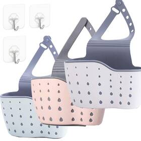Qtopun 841466396701 Sponge Holder For Sink 3 Pack Caddy Organizer With Hooks Kitch