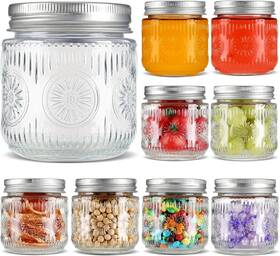8876 Qumuauu Mason Jars 8 Oz - Vintage Small Glass With Silver 8pack
