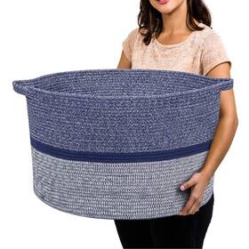 R Runka Blue 01 Extra Large Storage Basket - Soft Woven Organizer 22 Inch X 14