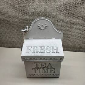 Bf215003 Ragon House Distressed White Galvanized Metal Fresh Tea Time Box Bird