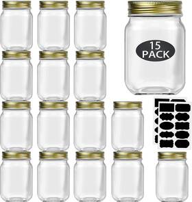 R-16oz-g Rainforce 16 Oz Mason Jars With Lids Regular Mouth 15 Pack-16 16oz-15pack Gold
