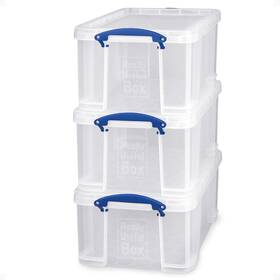 Really Useful Box 060980790402 3-pack Clear Plastic Storage Bins With Lids And Clip Handles