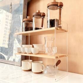 Rg-bjpa01 Reegii Coffee Station Organizer 2 Tier Solid Wood Mug Shelf For Bar Matcha S