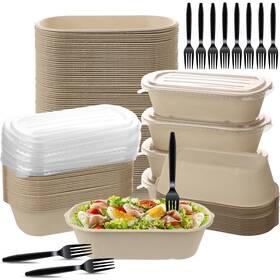 Bh87 Retainbre 50 Pack 23 Oz Disposable Meal Prep Containers Paper Bowls With Lids And Forks