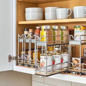 Rev-a-shelf 744759050359 Light Brown Melamine 9 Inch Pullout Organizer For Cabinets 2 Tier Upright Rev-a-shelf 744759050359 Light Brown Melamine 9 Inch Pullout Organizer For Cabinets 2 Tier Upright