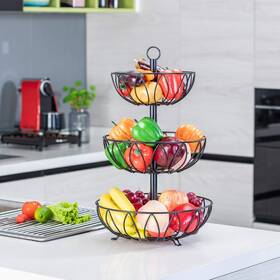 Rice Rat 749390478296 3-tier Fruit Bowl Metal Wire Basket Bread Vegetable Organizer