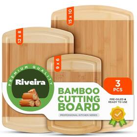 Rv-3cb-bwh Riveira Two Tone Bamboo Wood Cutting Board Versatile And Durable Set Of