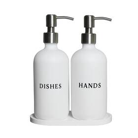 Rm Home 196852396931 White Glass Hand And Dish Soap Dispenser Set - Modern Farmhouse Sink Accessor