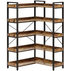 Bc017-yw166-rr-vc Rolanstar Bookshelf 5 Tier With 4 Hooks Reversible Corner Bookshel... Fast Ship