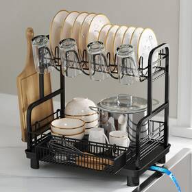 958a-xg Romision 2 Tier Black Large Capacity Dish Drainers Drying Rack For Kitchen Counter Me
